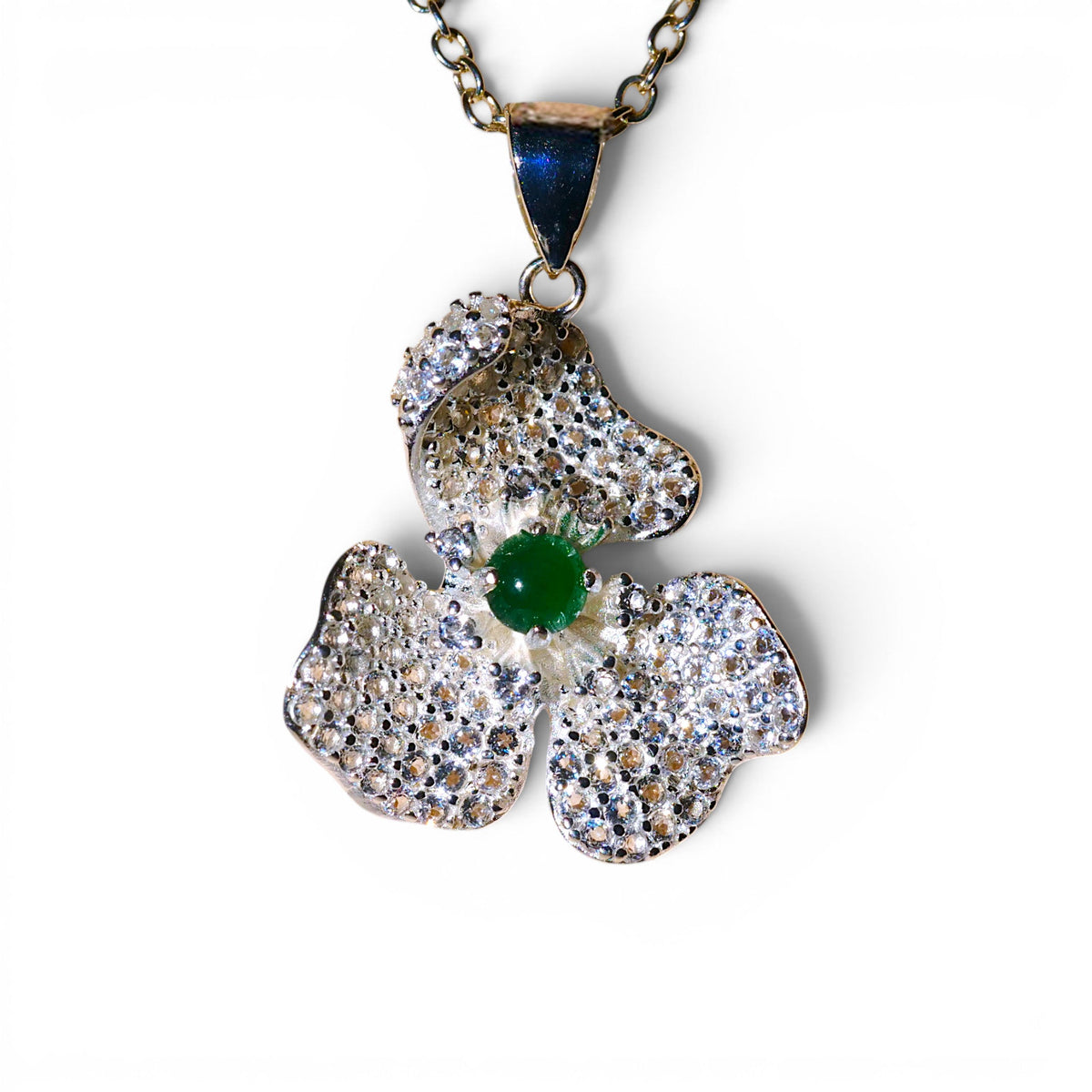 Imperial Jade Flower Sterling Silver Pendant
