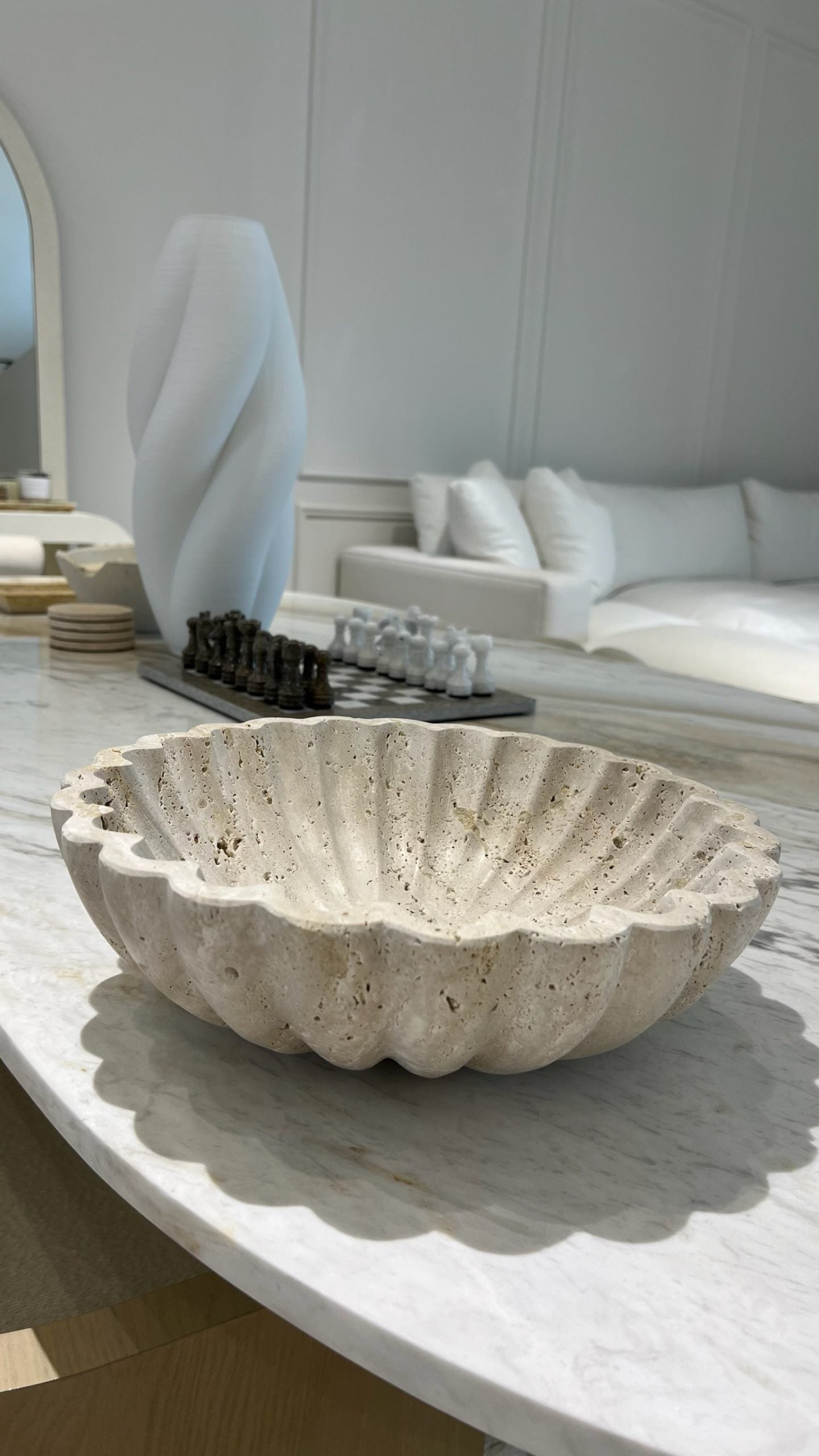 Rae Travertine Scallop Fruit Bowl ASC5409