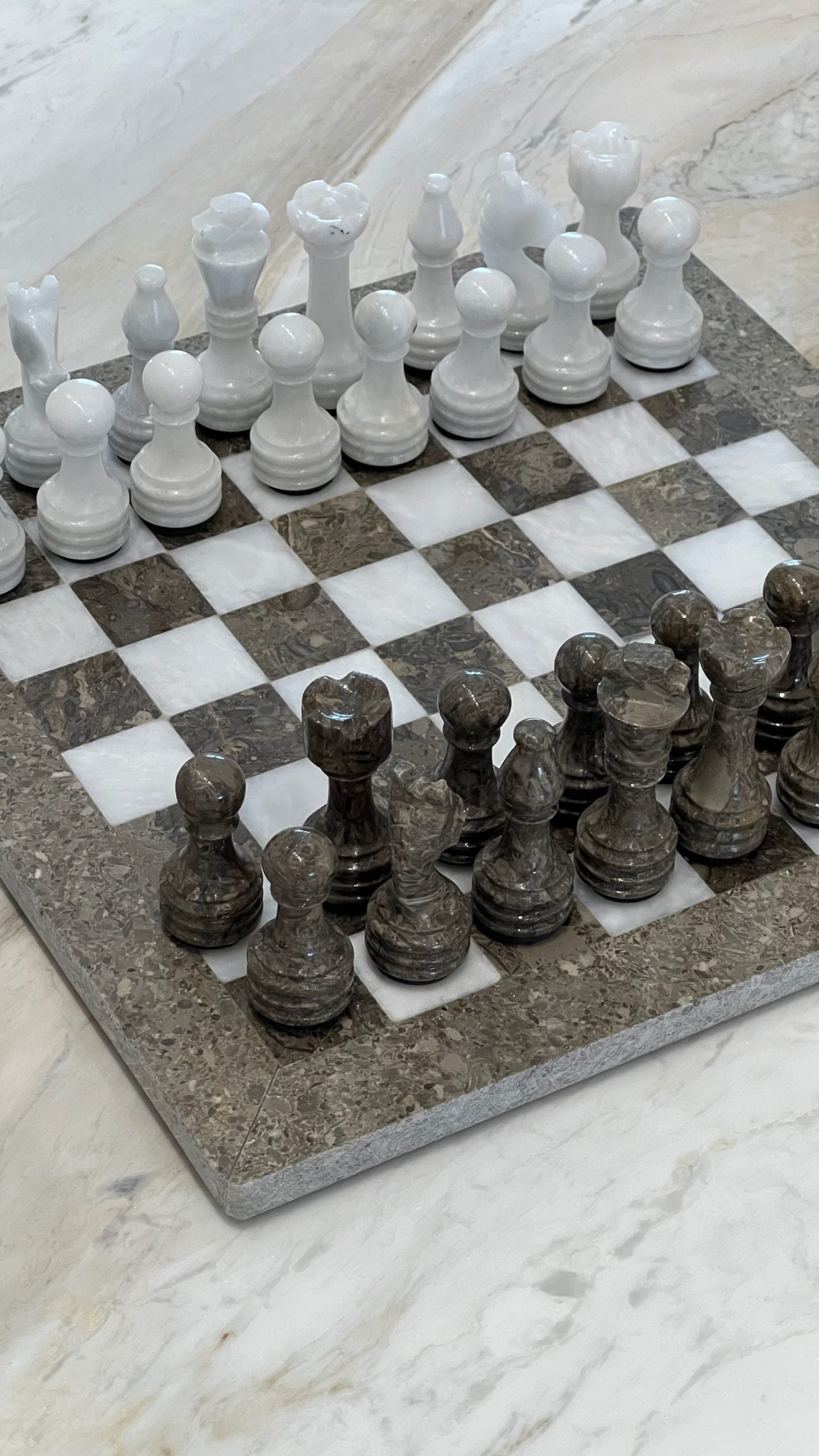 Small chess set Oceanic Grey and White ASC5421