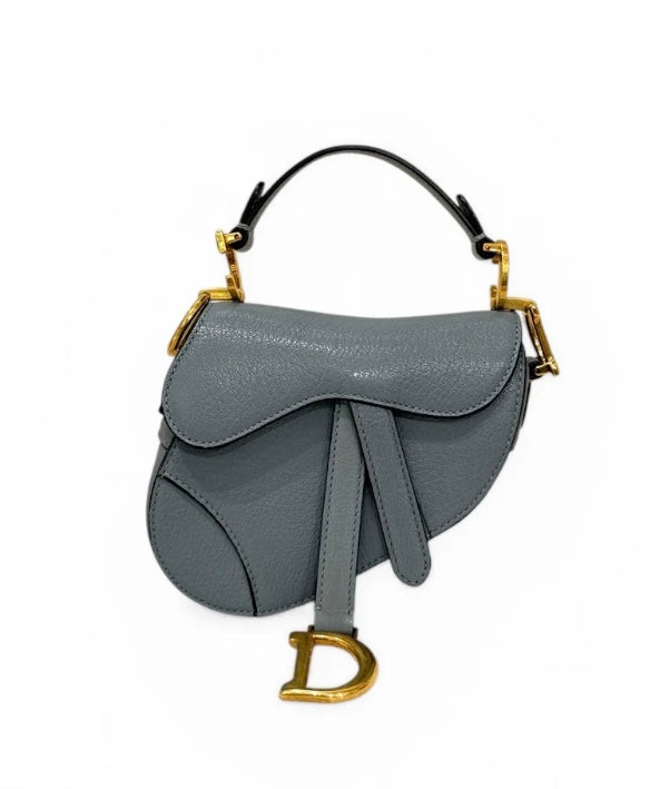 Dior Blue Mini Saddle Bag in Grained Calfskin