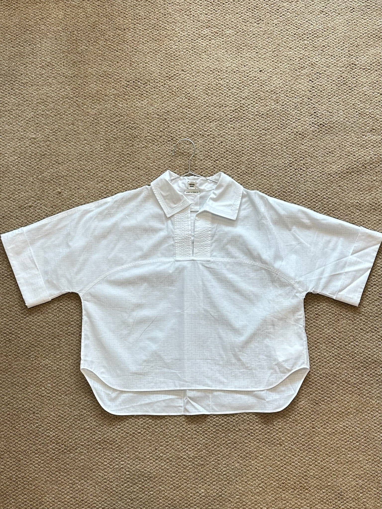Size 40 - Hermès Cropped Polo Blouse in Mosaique Gauze