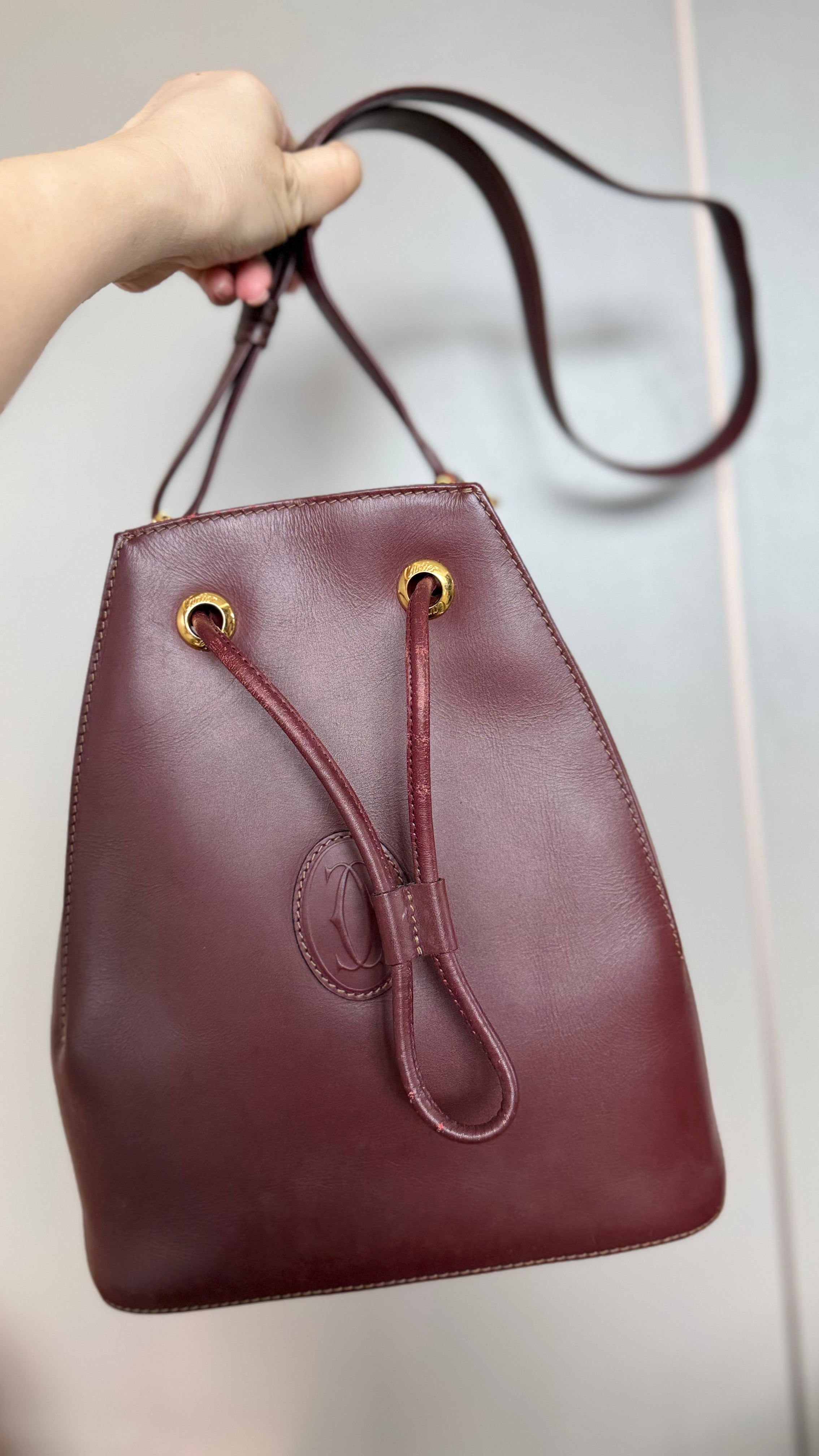 Cartier Vintage Burgundy Calfskin GHW Bucket Bag SKC2198