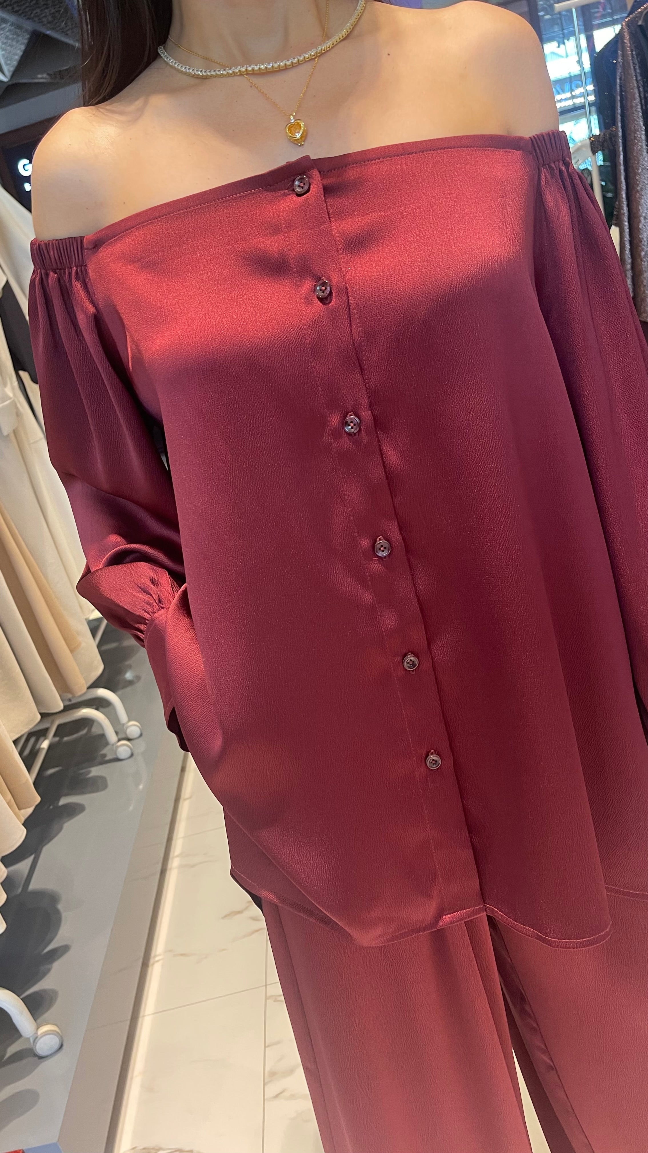 OFF SHOULDER BUTTONED DOWN SHIRT (قميص) “MILA”