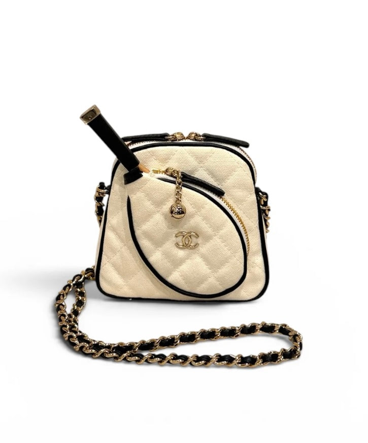Chanel Coco Masters White Jersey Mini Tennis Crossbody Bag