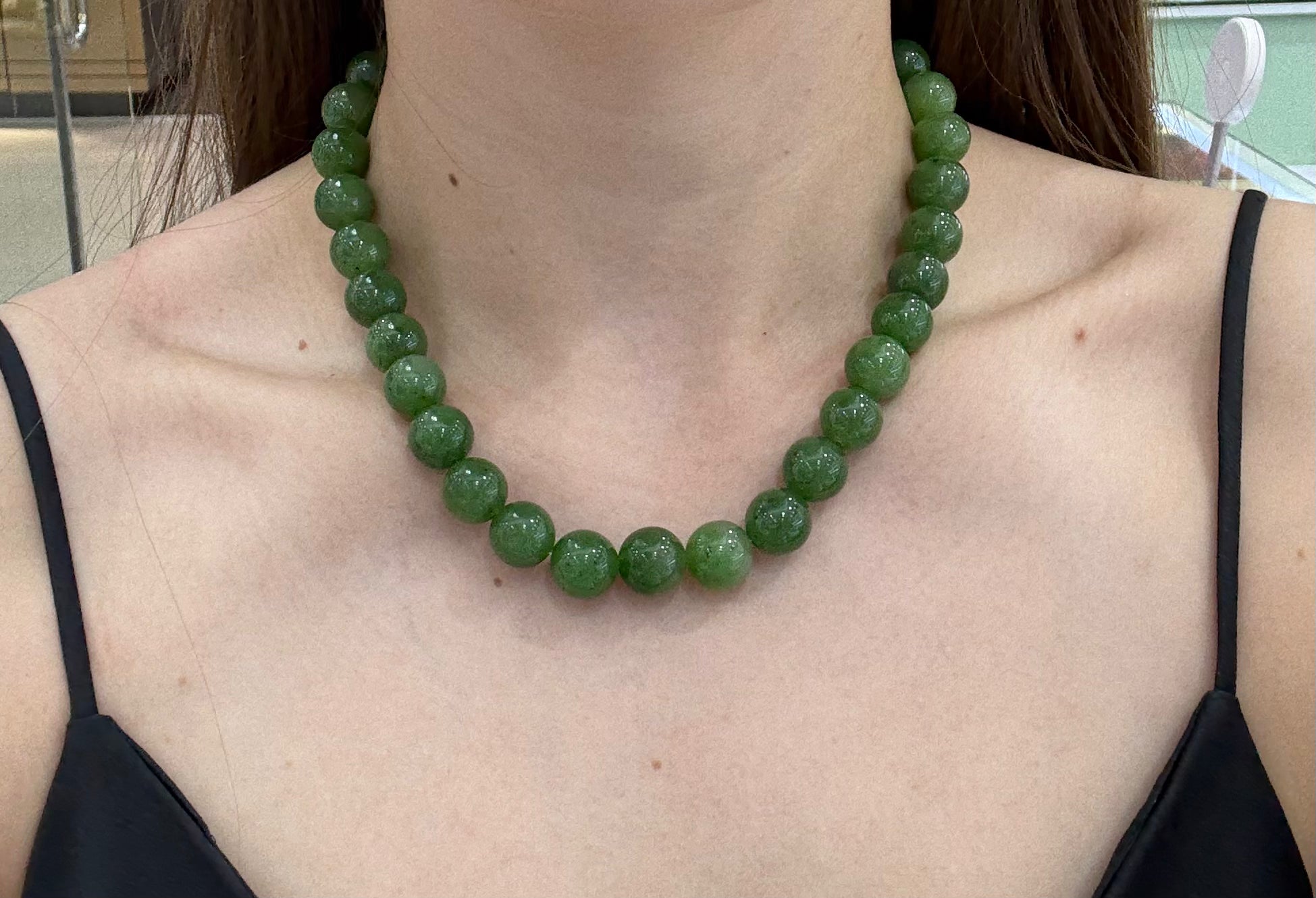 400CT Natural Siberian Green Jade Necklace 17" DXBCS5751