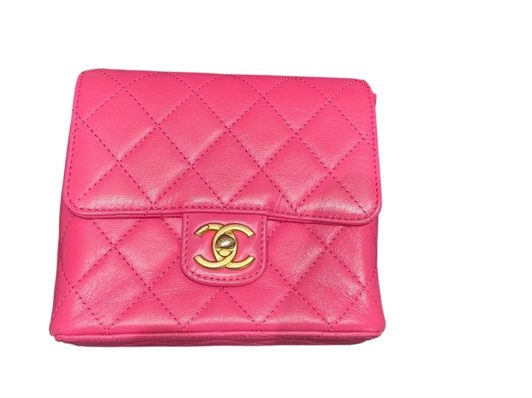 Chanel Pink Mini Square Classic Flap in Goatskin Bag with GHW
