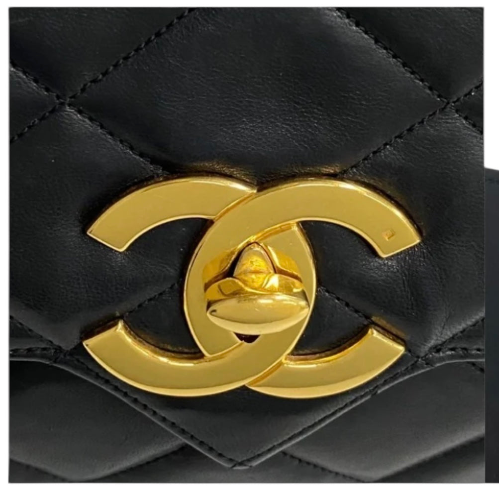 Chanel Vintage Bag XL CC Turnlock Black Lambskin GHW #0 gc19-5