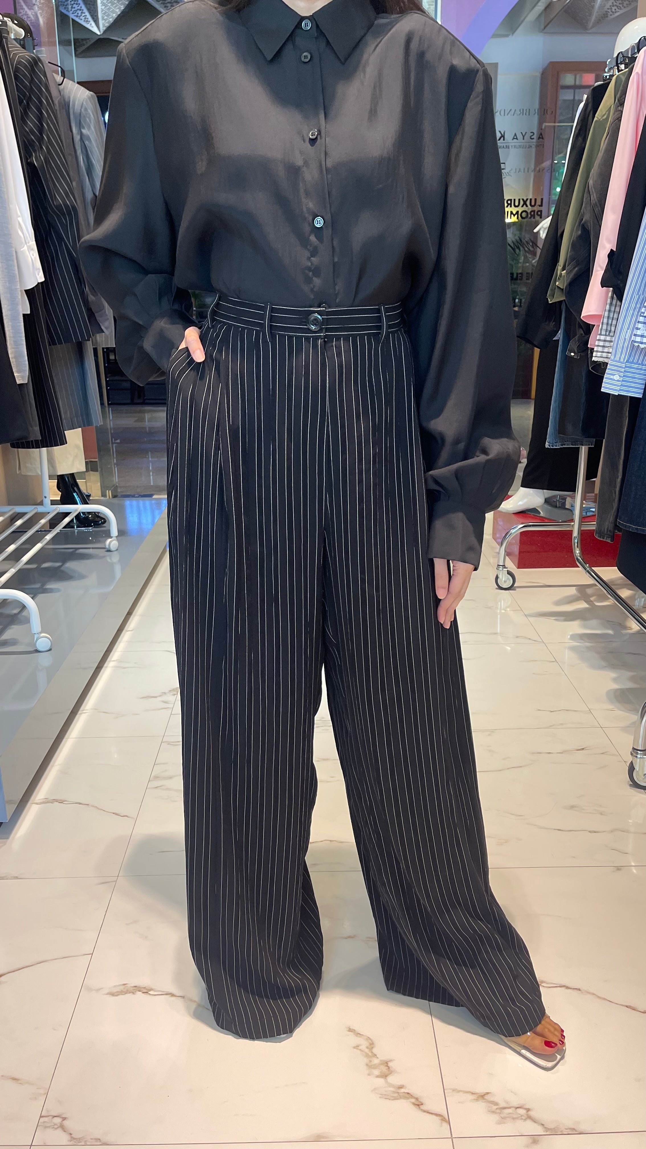 WIDE LEG PINSTRIPE TROUSERS  (بنطلون) "BOUBOU"