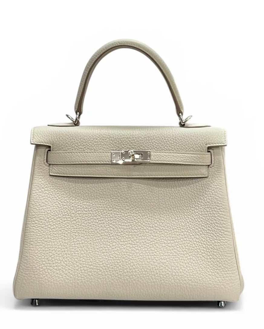 Hermes Kelly 25 in Beton Togo with PHW - Full Set - U Stamp