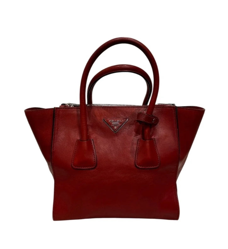 Prada Red Glace Twin Pocket Tote