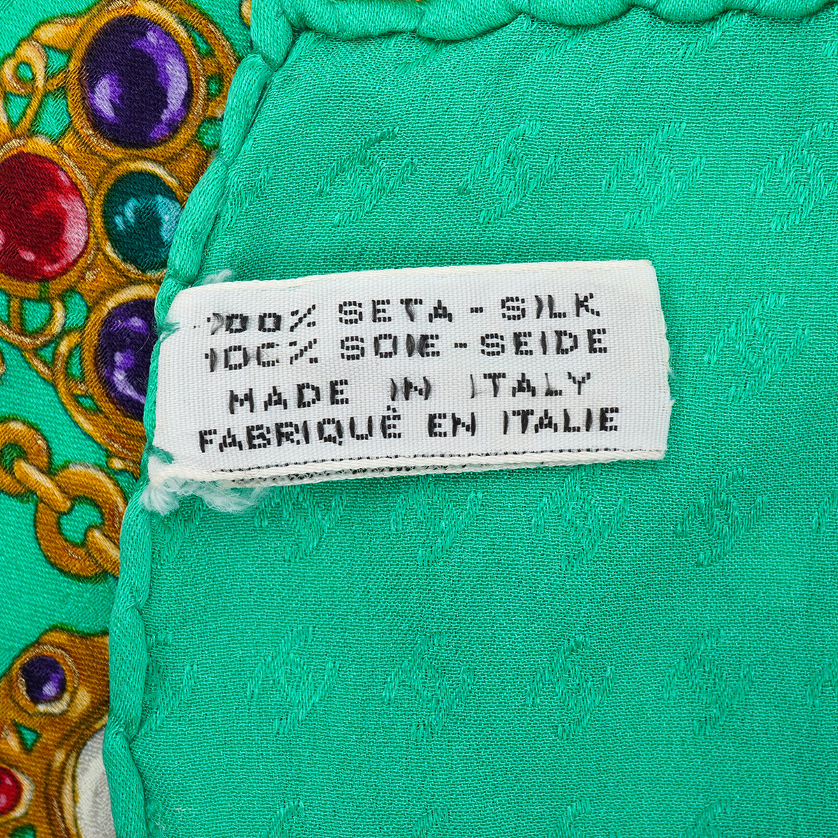 VINTAGE CHANEL GRIPOIX JEWELRY PATTERN SCARF GREEN  MULTICOLOR SILK 90340373