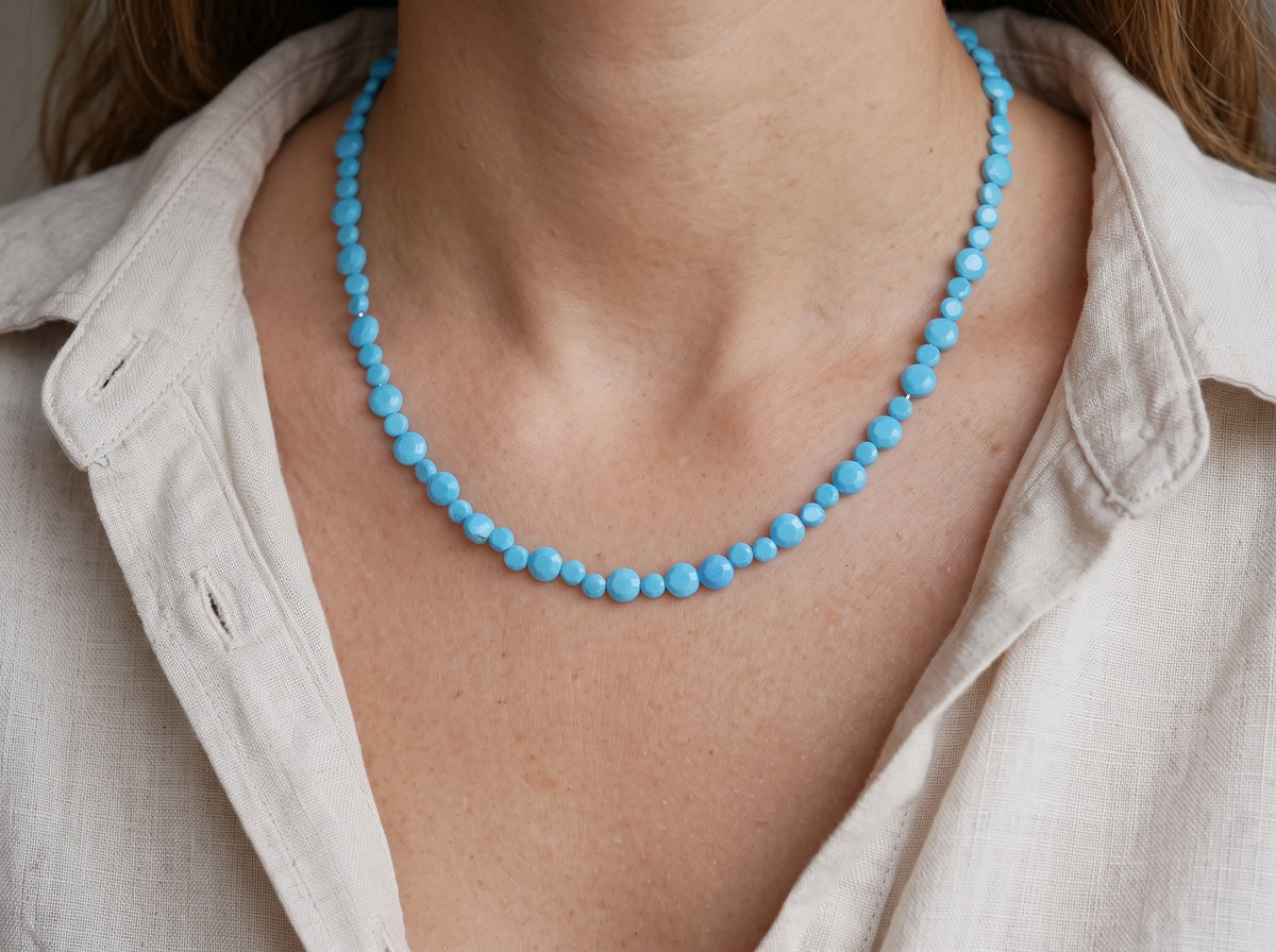 Turquoise Faceted Necklace DXBS6893 with silver setting