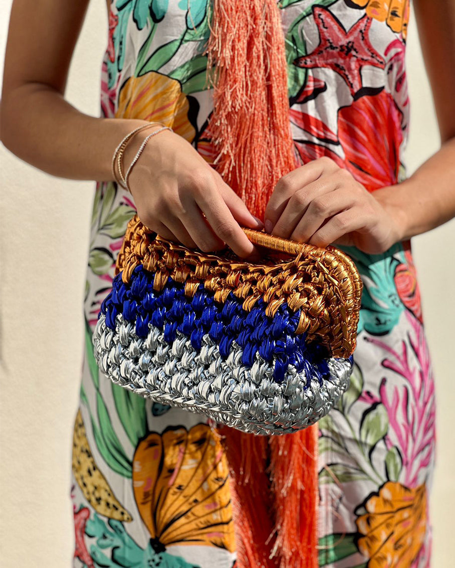 Grand Galactica Hand Braided Rope Clutch Tricolor