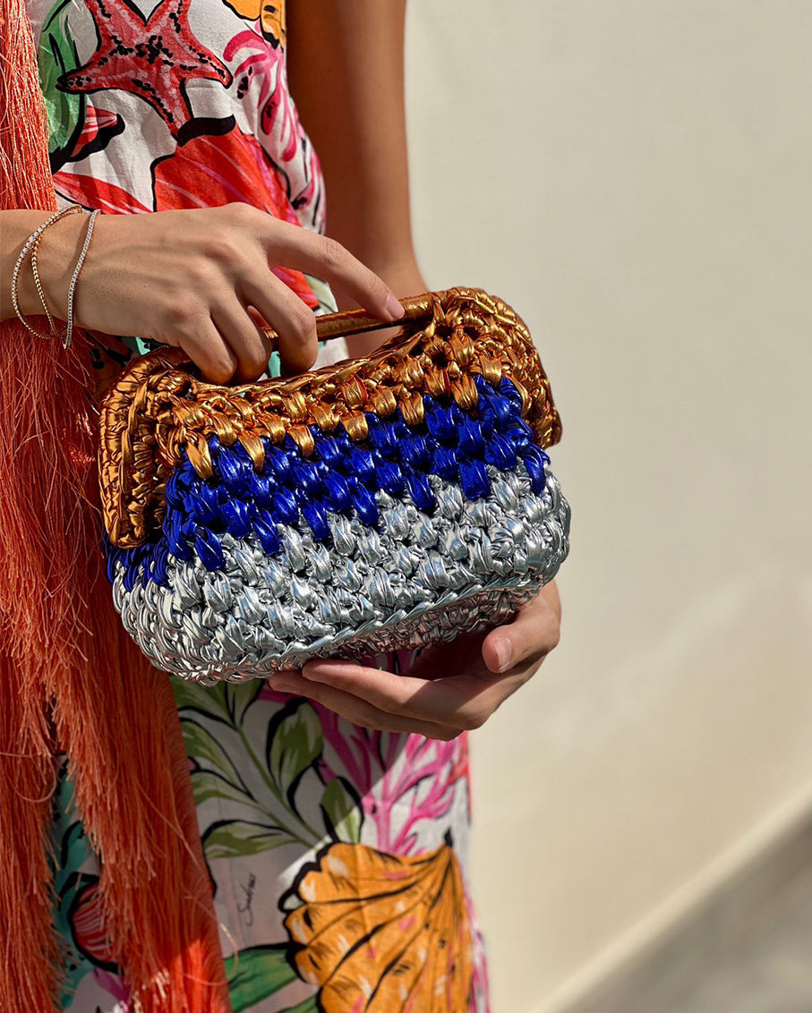 Grand Galactica Hand Braided Rope Clutch Tricolor