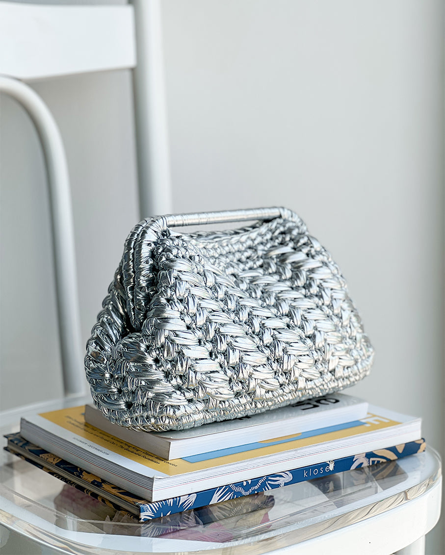 Grand Galactica Metallic Rope Rectangular Silver Clutch