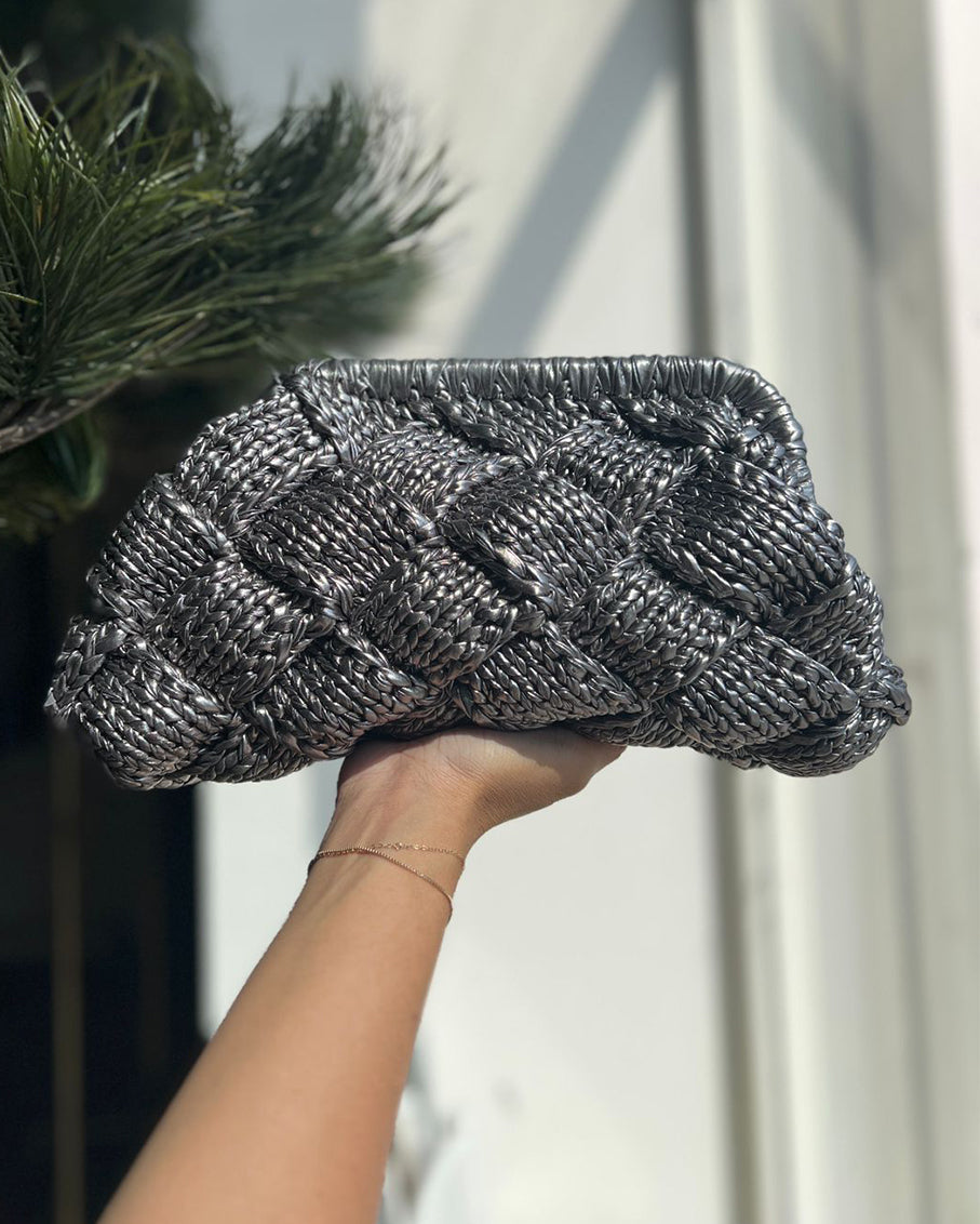 Grand Galactica Metallic Clutch Silver Damien Dark Grey Bag