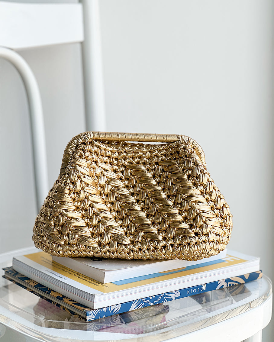 Grand Galactica Rectangular Open Handle Gold Clutch