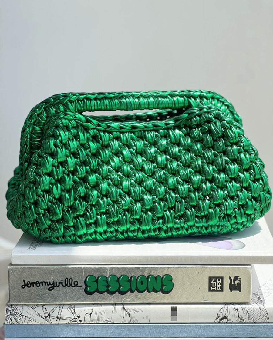 Grand Galactica Rectangular Open Handle Dark Green Clutch