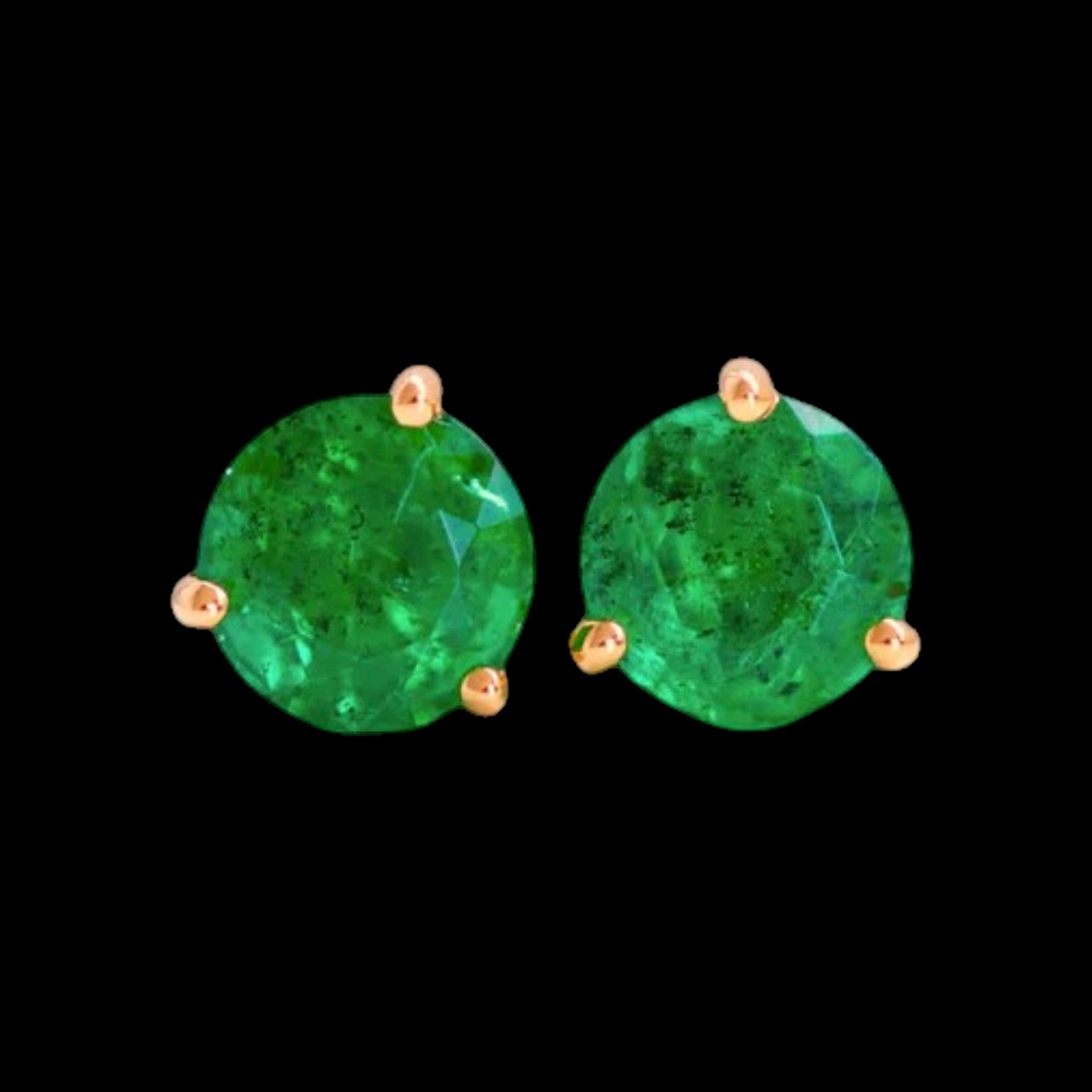 0.68ct Round Emerald Studs in 18k Yellow Gold