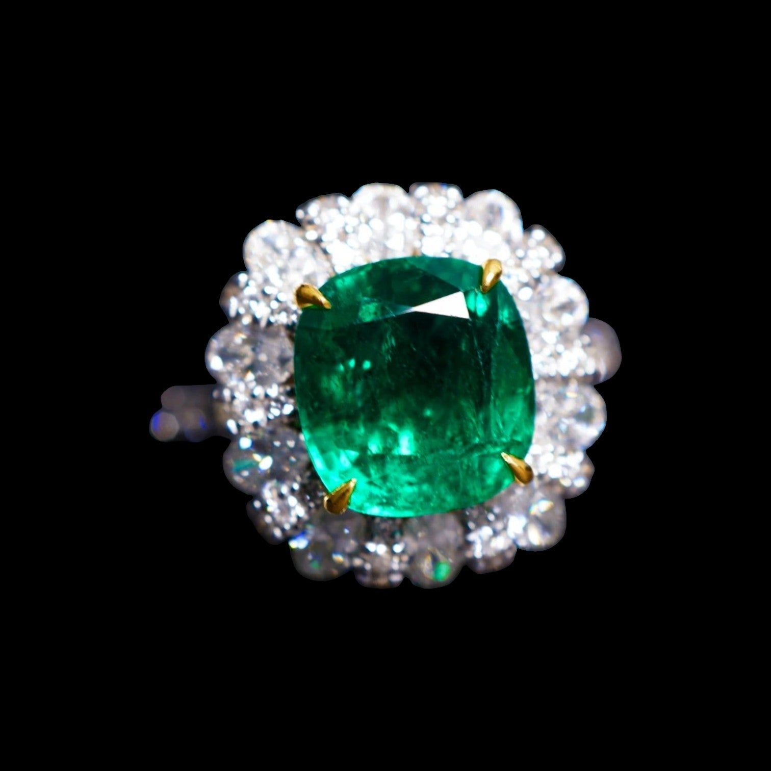 4.02ct Zambia Minor Oil "Verdant Green" Emerald & 1.75ct Natural Diamond Ring set in 18K White Gold