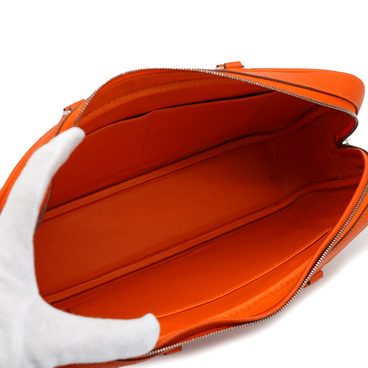 HERMES PLUME ELAN 28 ORANGE CHEVRE HAND BAG 2005 SQUARE I PALLADIUM HARDWARE 90335827