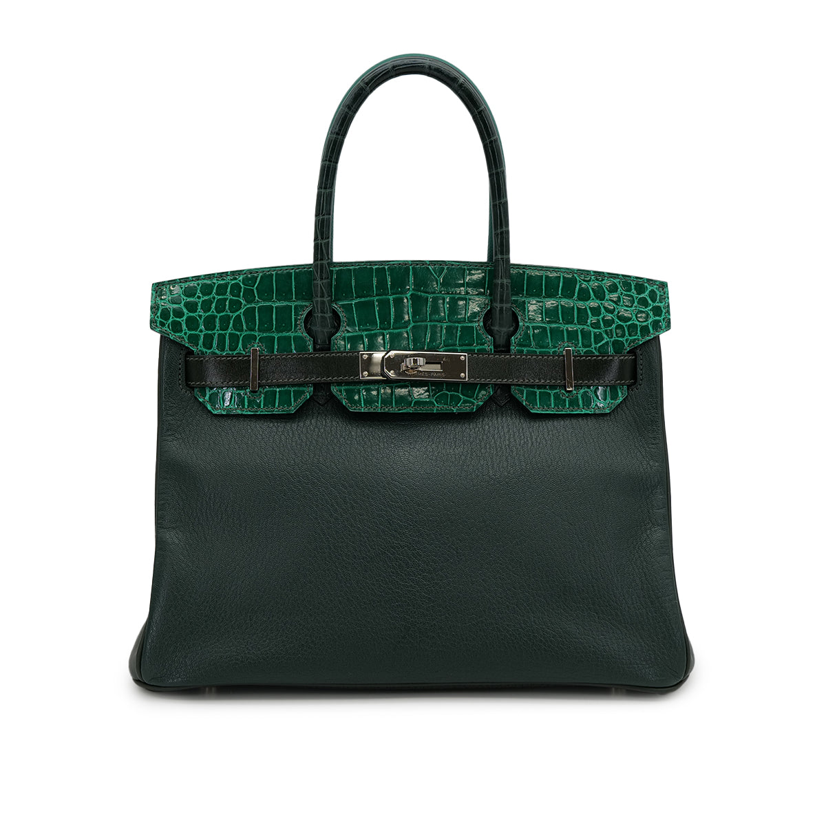 HERMES BIRKIN 30 PATCHWORK VERT FONCE VERT EMERALD VERT TITIEN MALACHITE ROSE AZALEE CROCODILE POROSUS CHEVRE TAURILLON CLEMENCE EPSOM EVERCOLOR SWIFT BOX CALF HAND BAG 2018 C PALLADIUM HARDWARE 90313338