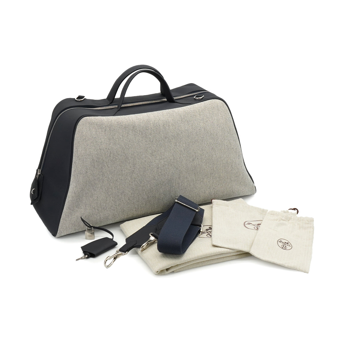 HERMES CAVOUR 48H BLUE INDIGO TOILE H TAURILLON CRISTOBAL BOSTON BAG  2019 D STAMP PALLADIUM HARDWARE 90340495