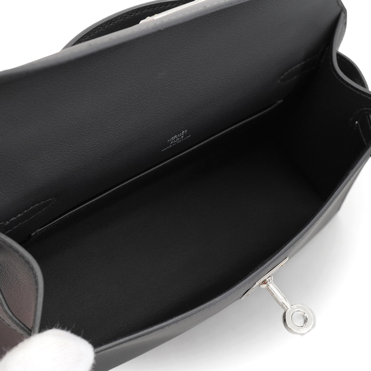 HERMES KELLY POCHETTE SELLIER BLACK VEAU SWIFT HAND BAG 2026 G STAMP PALLADIUM HARDWARE 90331394