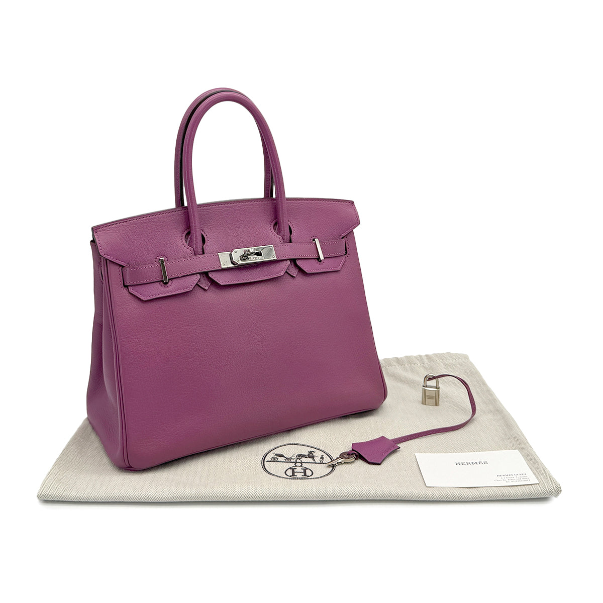 HERMES BIRKIN 30 CYCLAMEN CHEVRE HAND BAG 2005 SQUARE I PALLADIUM HARDWARE 90316990