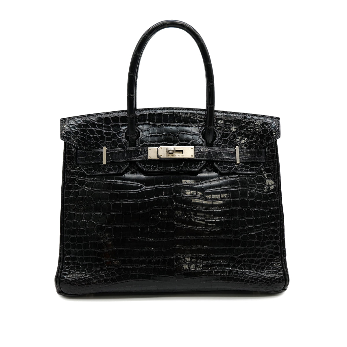 HERMES BIRKIN 30 BLACK POROSUS CROCODILE HAND BAG 2000 SQUARE D MATT HARDWARE 90314409