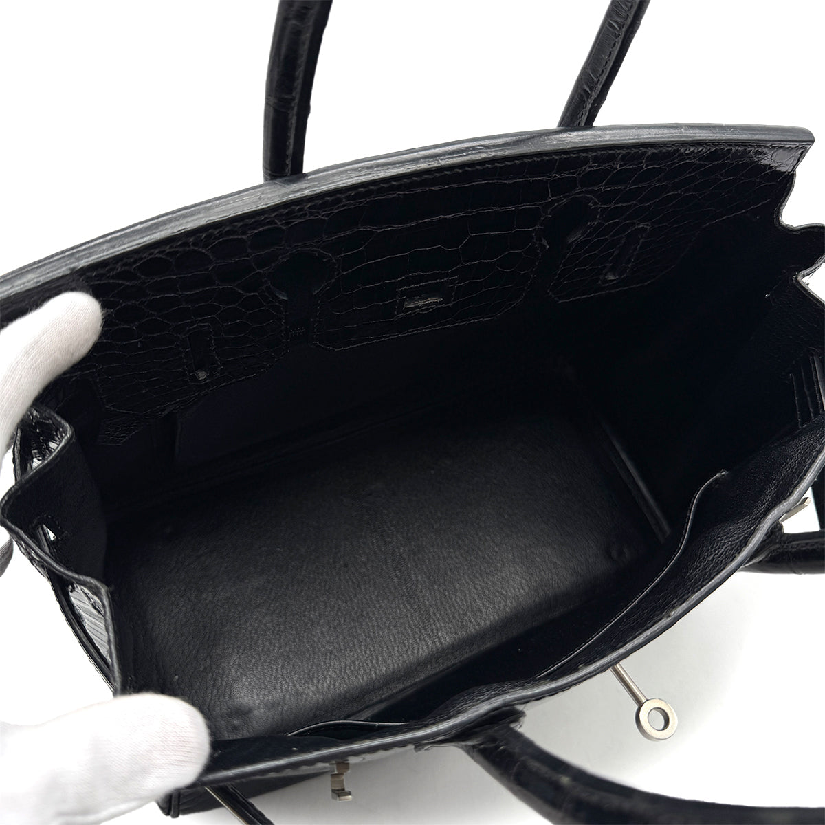 HERMES BIRKIN 30 BLACK POROSUS CROCODILE HAND BAG 2000 SQUARE D MATT HARDWARE 90314409