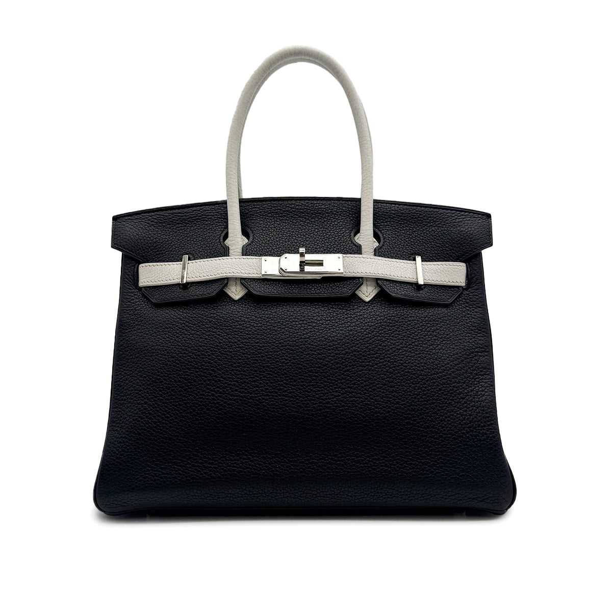 HERMES BIRKIN 30 BLACK WHITE TAURILLON CLEMENCE HAND BAG 2007 SQUARE K PALLADIUM HARDWARE 90315616