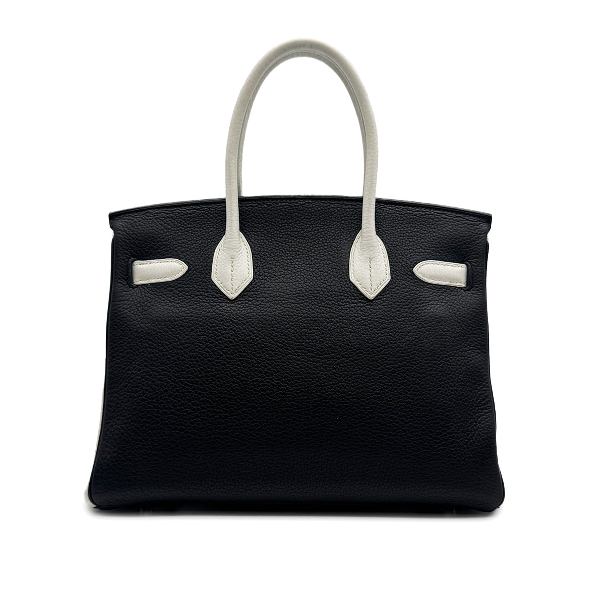 HERMES BIRKIN 30 BLACK WHITE TAURILLON CLEMENCE HAND BAG 2007 SQUARE K PALLADIUM HARDWARE 90315616