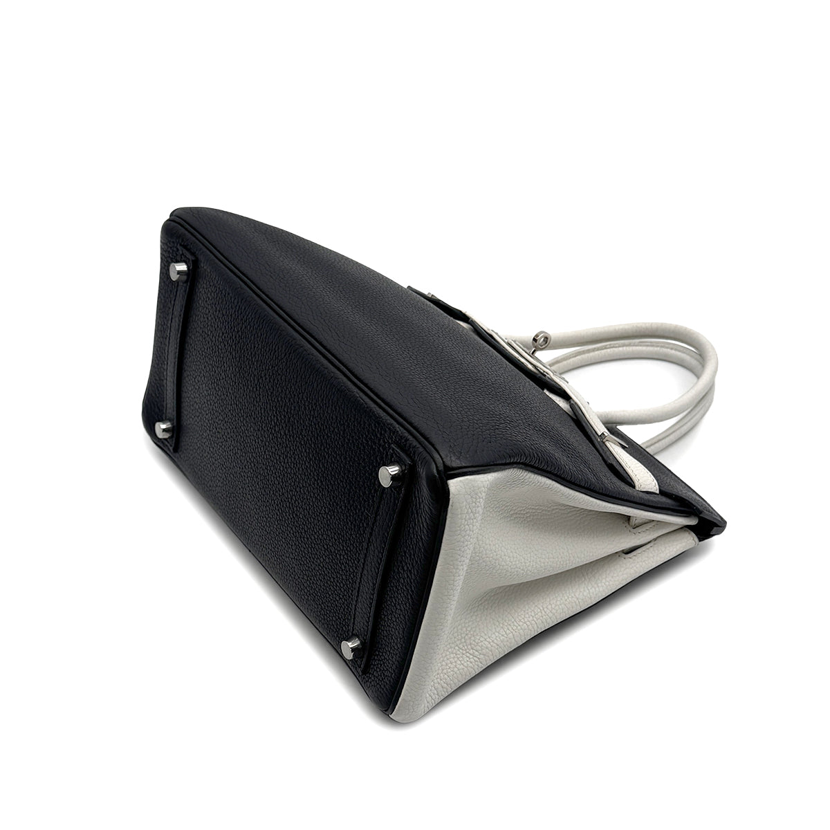 HERMES BIRKIN 30 BLACK WHITE TAURILLON CLEMENCE HAND BAG 2007 SQUARE K PALLADIUM HARDWARE 90315616