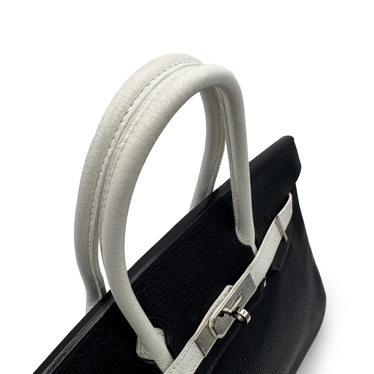 HERMES BIRKIN 30 BLACK WHITE TAURILLON CLEMENCE HAND BAG 2007 SQUARE K PALLADIUM HARDWARE 90315616