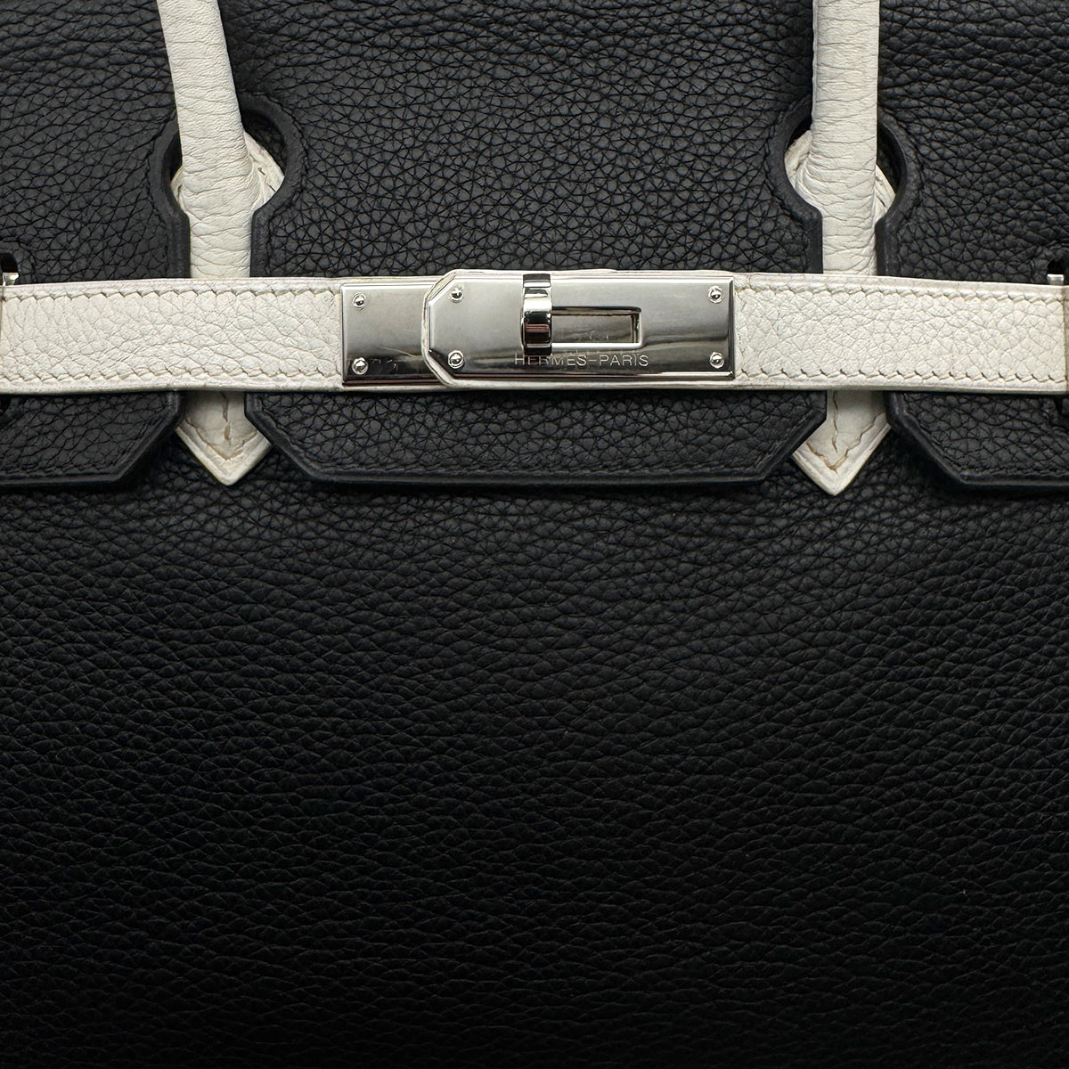 HERMES BIRKIN 30 BLACK WHITE TAURILLON CLEMENCE HAND BAG 2007 SQUARE K PALLADIUM HARDWARE 90315616