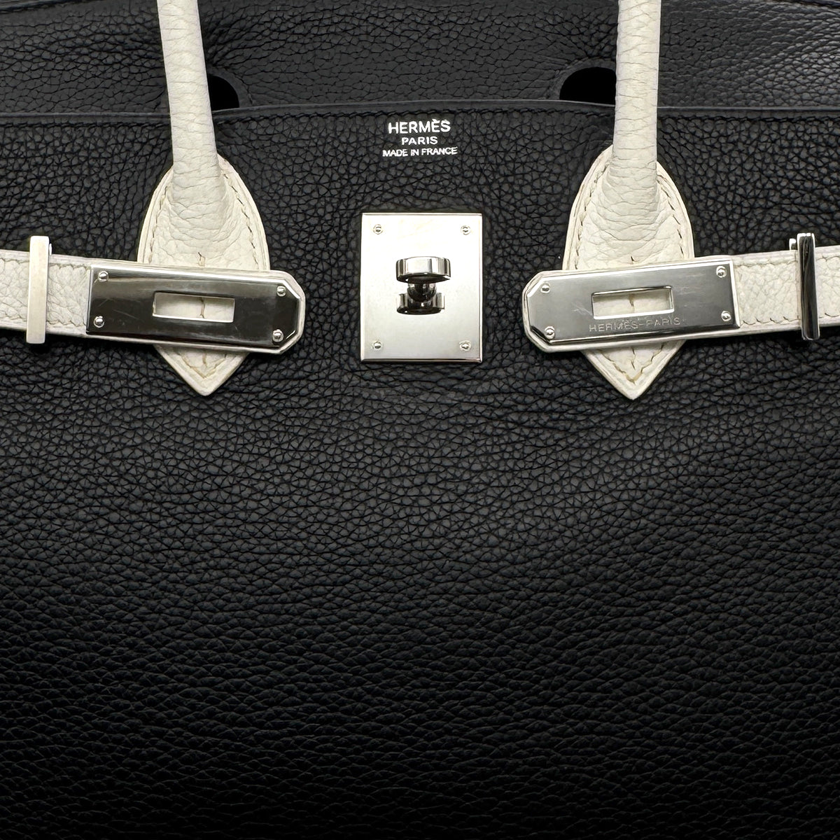 HERMES BIRKIN 30 BLACK WHITE TAURILLON CLEMENCE HAND BAG 2007 SQUARE K PALLADIUM HARDWARE 90315616