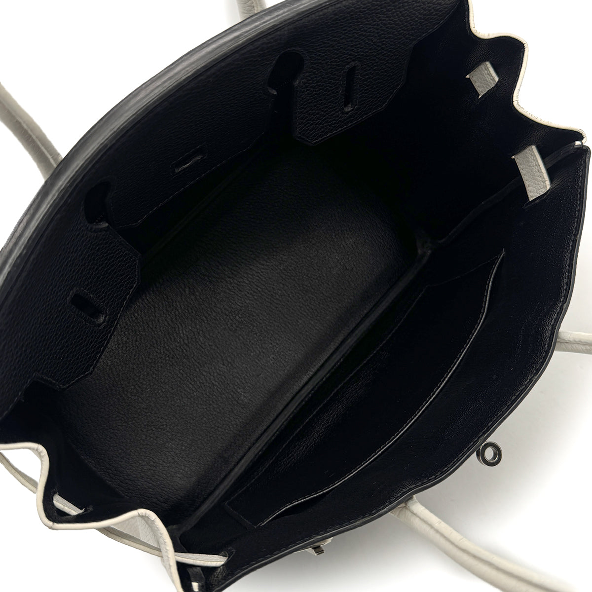 HERMES BIRKIN 30 BLACK WHITE TAURILLON CLEMENCE HAND BAG 2007 SQUARE K PALLADIUM HARDWARE 90315616