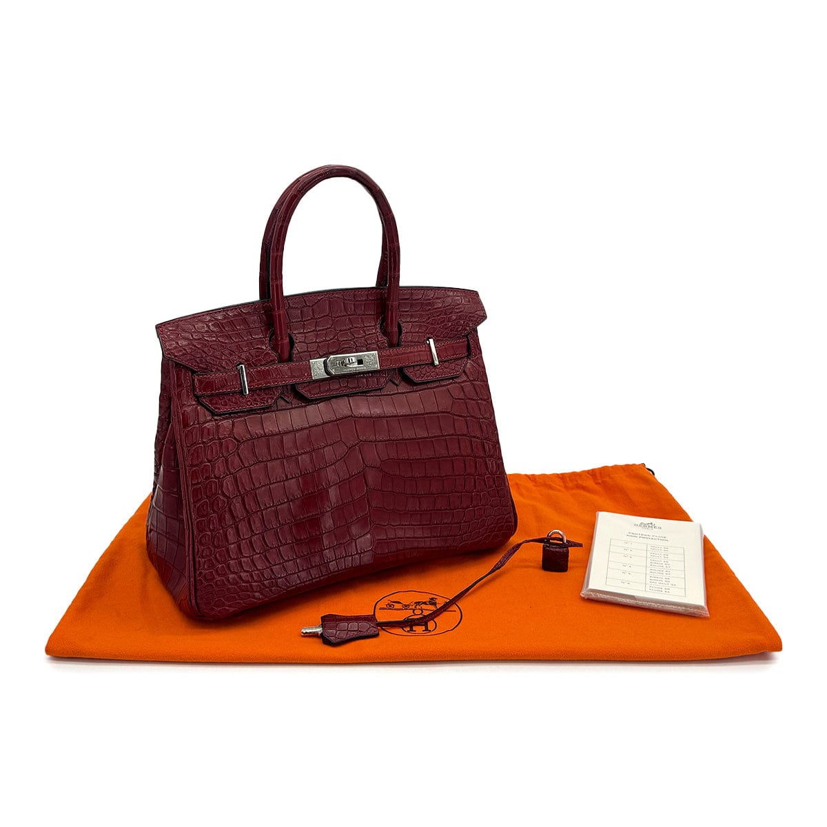 HERMES BIRKIN 30 BOURGOGNE CROCODILE NILOTICUS TOILE H HAND BAG 2001 SQUARE E PALLADIUM HARDWARE 90319996