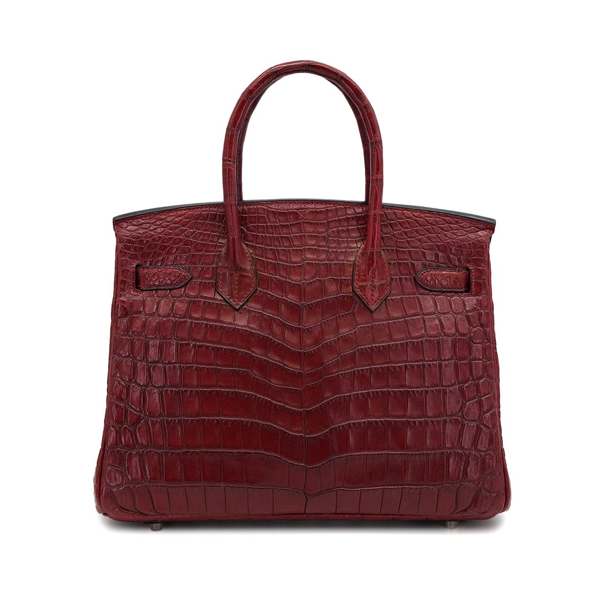 HERMES BIRKIN 30 BOURGOGNE CROCODILE NILOTICUS TOILE H HAND BAG 2001 SQUARE E PALLADIUM HARDWARE 90319996