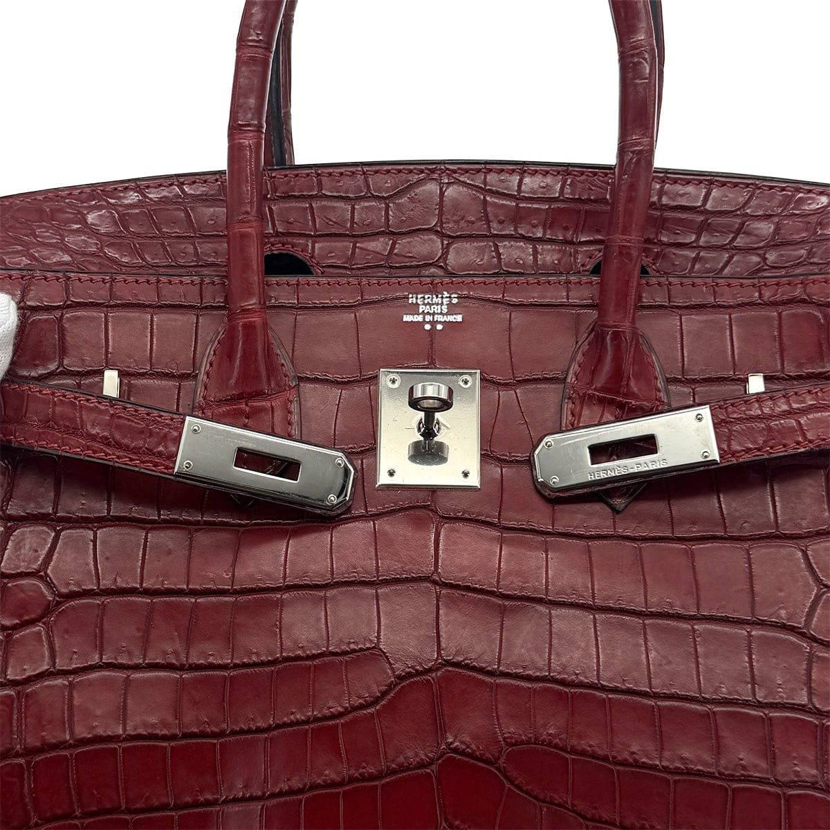 HERMES BIRKIN 30 BOURGOGNE CROCODILE NILOTICUS TOILE H HAND BAG 2001 SQUARE E PALLADIUM HARDWARE 90319996