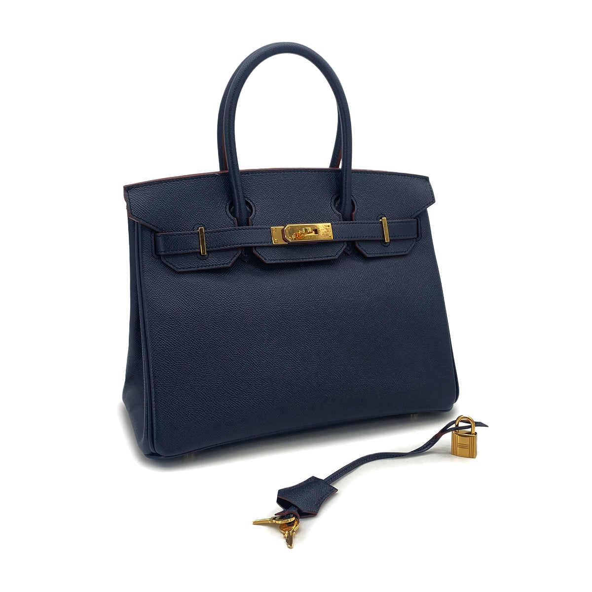 HERMES BIRKIN 30 CONTOUR BULUE INDIGO ROUGE H VEAU EPSOM HAND BAG 2017 A STAMP GOLD HARDWARE 90326203