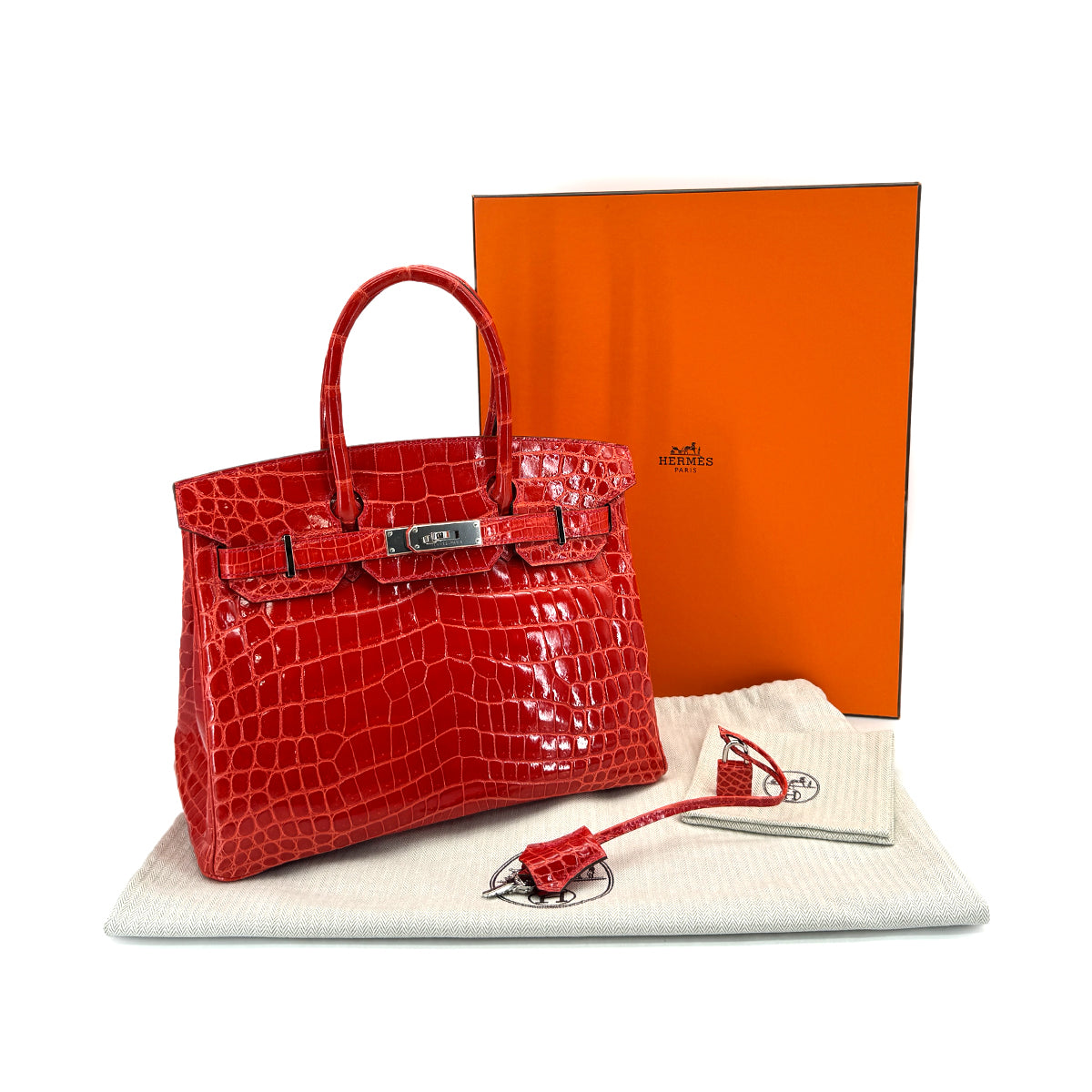 HERMES BIRKIN 30 ROUGE INDIEN CROCODILE NILOTICUS HAND BAG 2015 T STAMP PALLADIUM HARDWARE 90312608