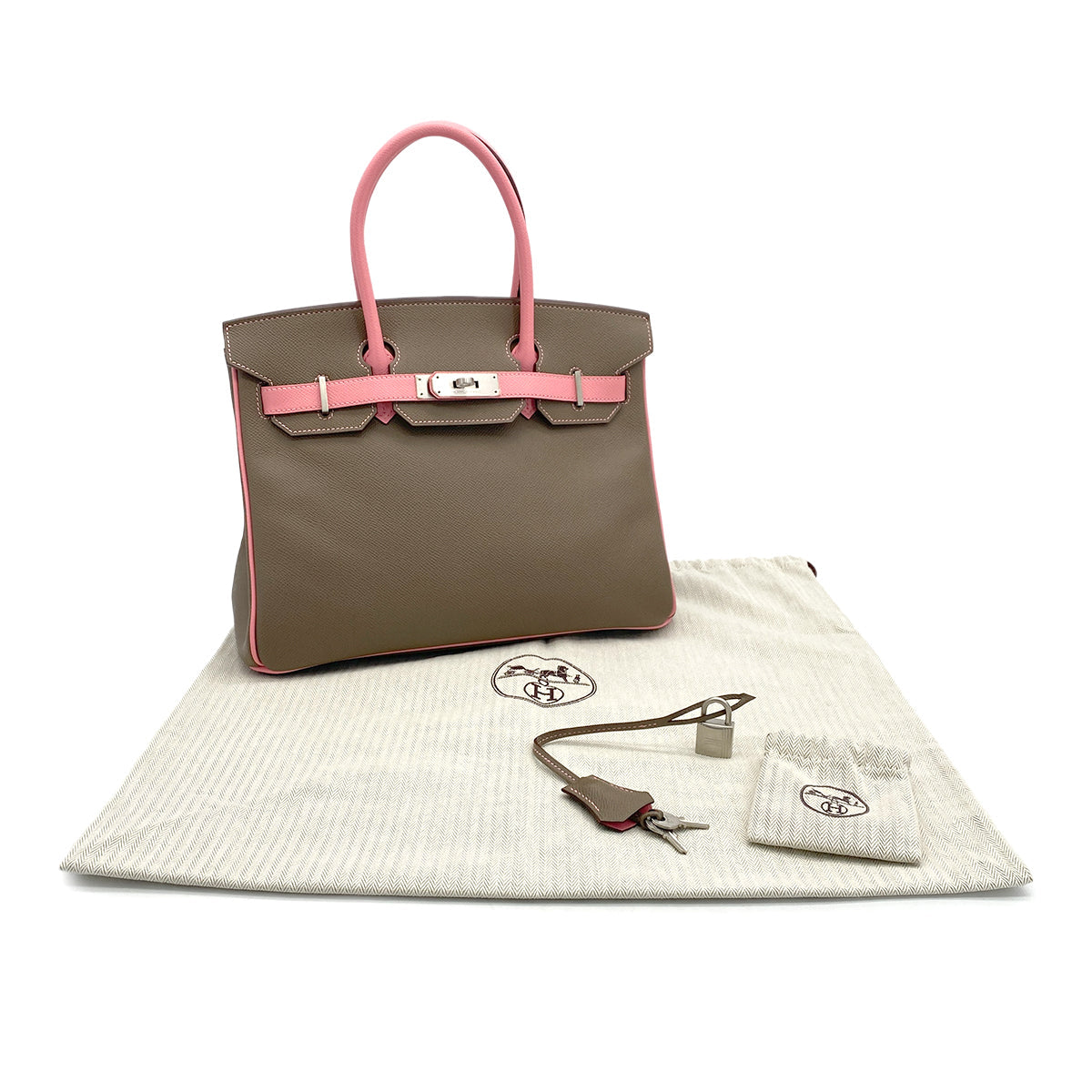 HERMES BIRKIN 30 TAUPE ROSE CONFETTI VEAU EPSOM HAND BAG 2014 SQUARE R MATT HARDWARE SPO 90317722