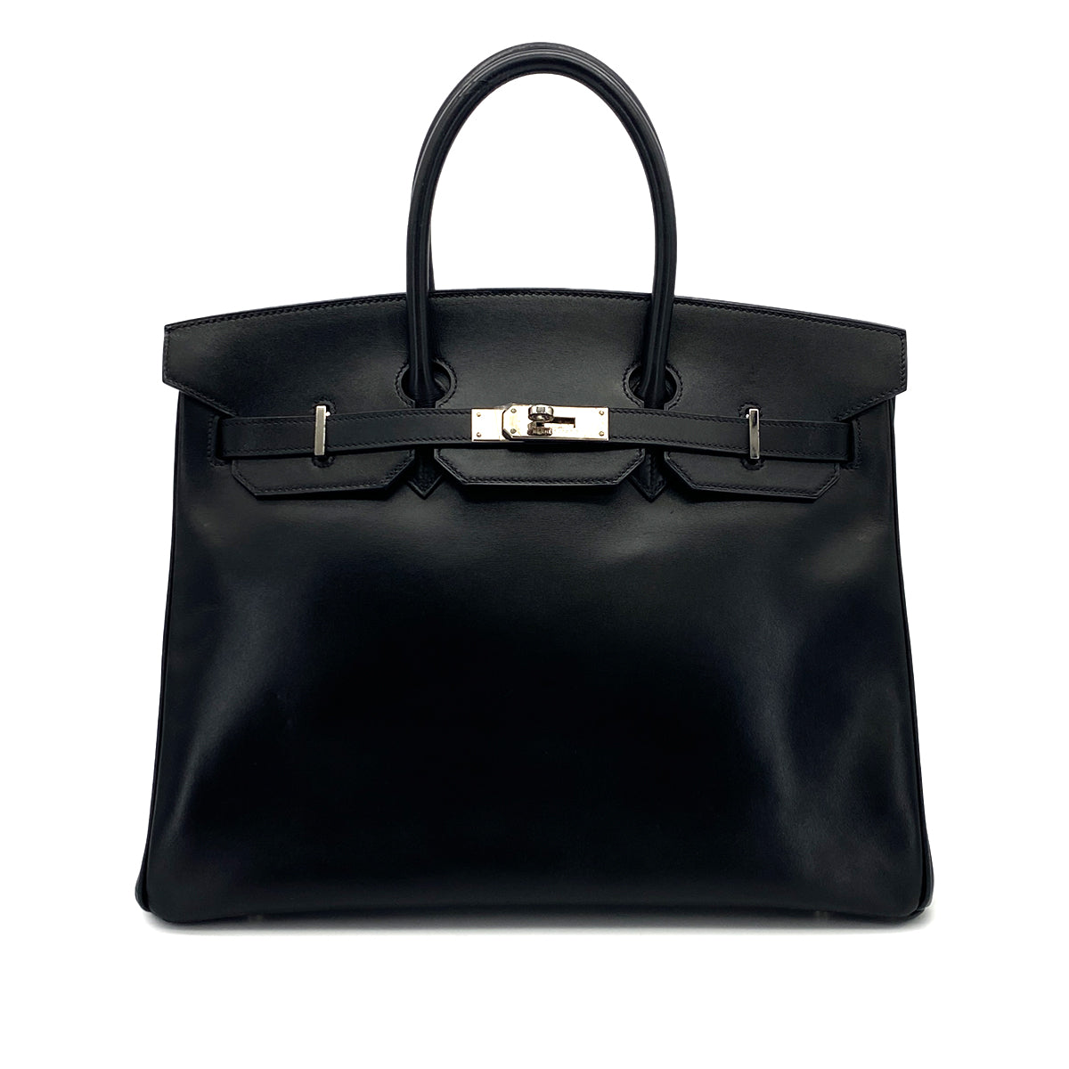 HERMES BIRKIN 35 BLACK BOXCALF HAND BAG 2002 SQUARE F PALLADIUM HARDWARE 90323080