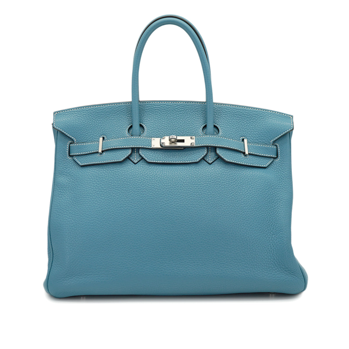 HERMES BIRKIN 35 BLUE JEAN TAURILLON CLEMENCE HAND BAG 2010 SQUARE N PALLADIUM HARDWARE 90331806