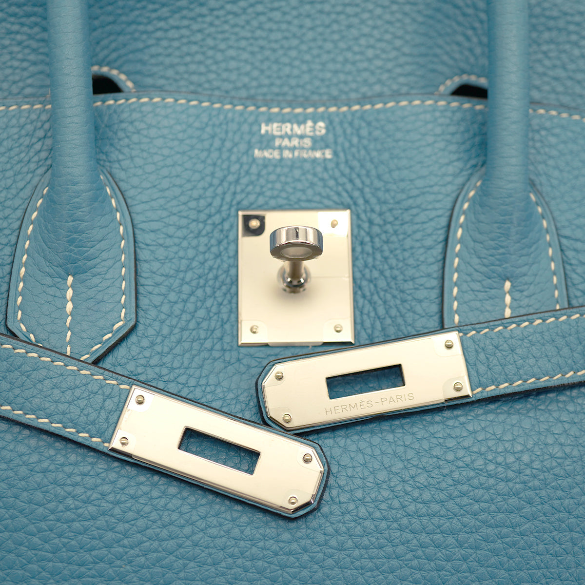 HERMES BIRKIN 35 BLUE JEAN TAURILLON CLEMENCE HAND BAG 2010 SQUARE N PALLADIUM HARDWARE 90331806