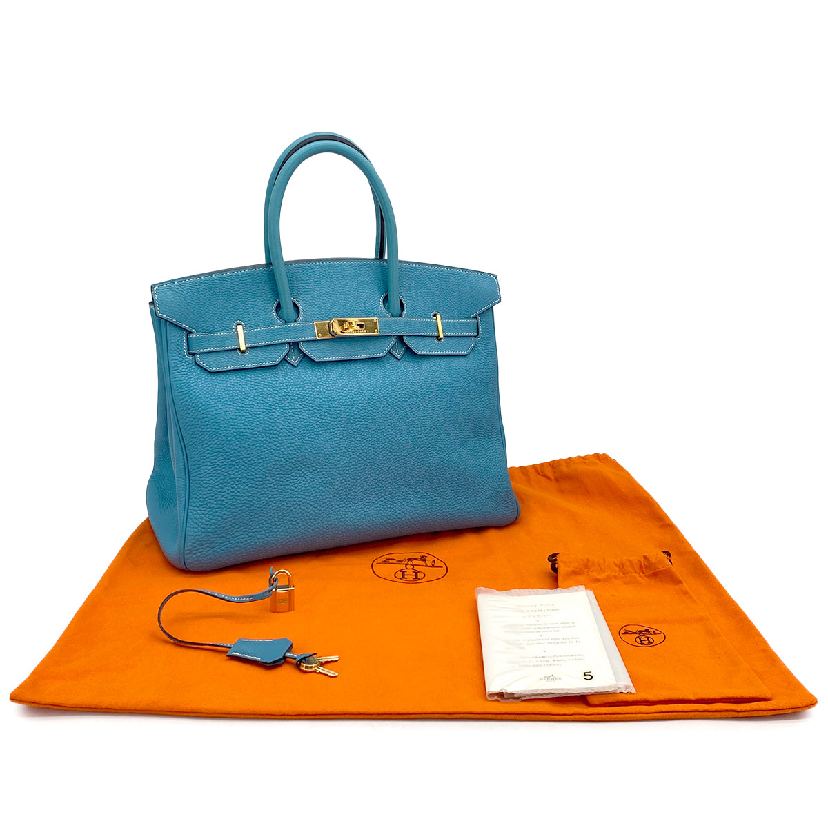 HERMES BIRKIN 35 BLUE JEAN TOGO HAND BAG 2003 SQUARE G GOLD HARDWARE 90317184