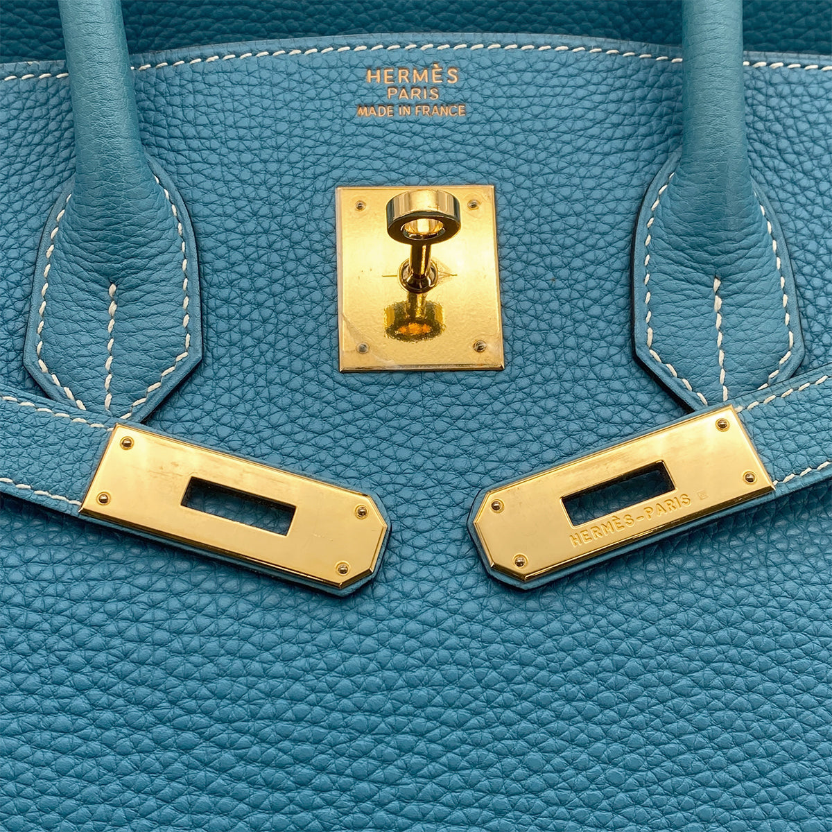 HERMES BIRKIN 35 BLUE JEAN TOGO HAND BAG 2003 SQUARE G GOLD HARDWARE 90317184