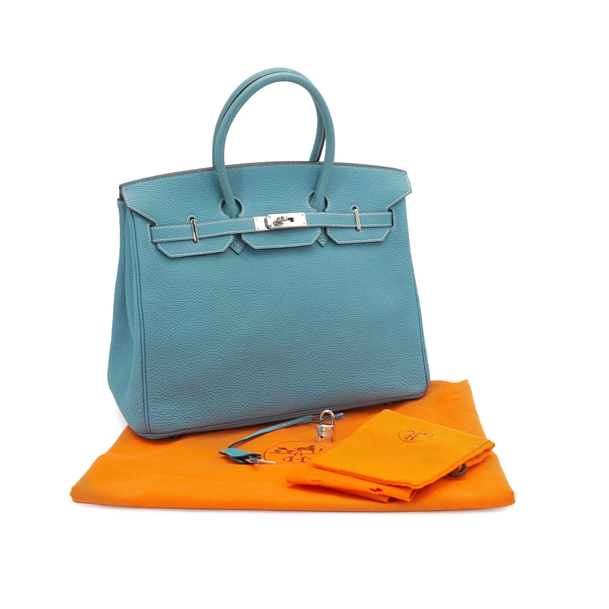 HERMES BIRKIN 35 BLUE JEAN TOGO HAND BAG 2004 SQUARE H PALLADIUM HARDWARE 90342735